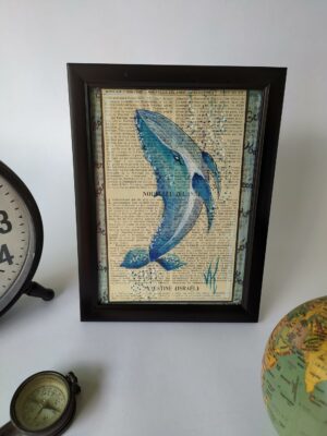 Aquarelle papier du grenier "Baleine bleue"