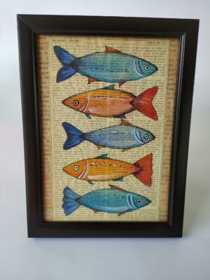 Aquarelle papier du grenier "Banc de poissons"