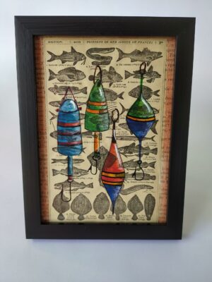 Aquarelle papier du grenier "Bouchons de pêche"