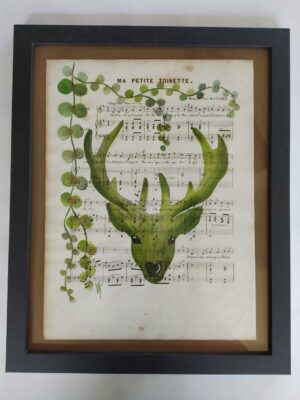 Aquarelle sur partition "Cerf vert"