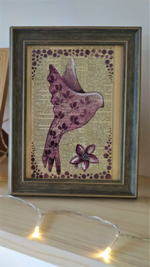 Aquarelle papier du grenier "oiseau rose"