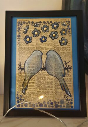 Aquarelle papier du grenier "Les inséparables bleus"